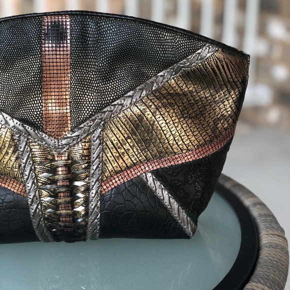 Vintage 90s Metallic Croc Style Clutch Bag Purse - Picture 2 of 6